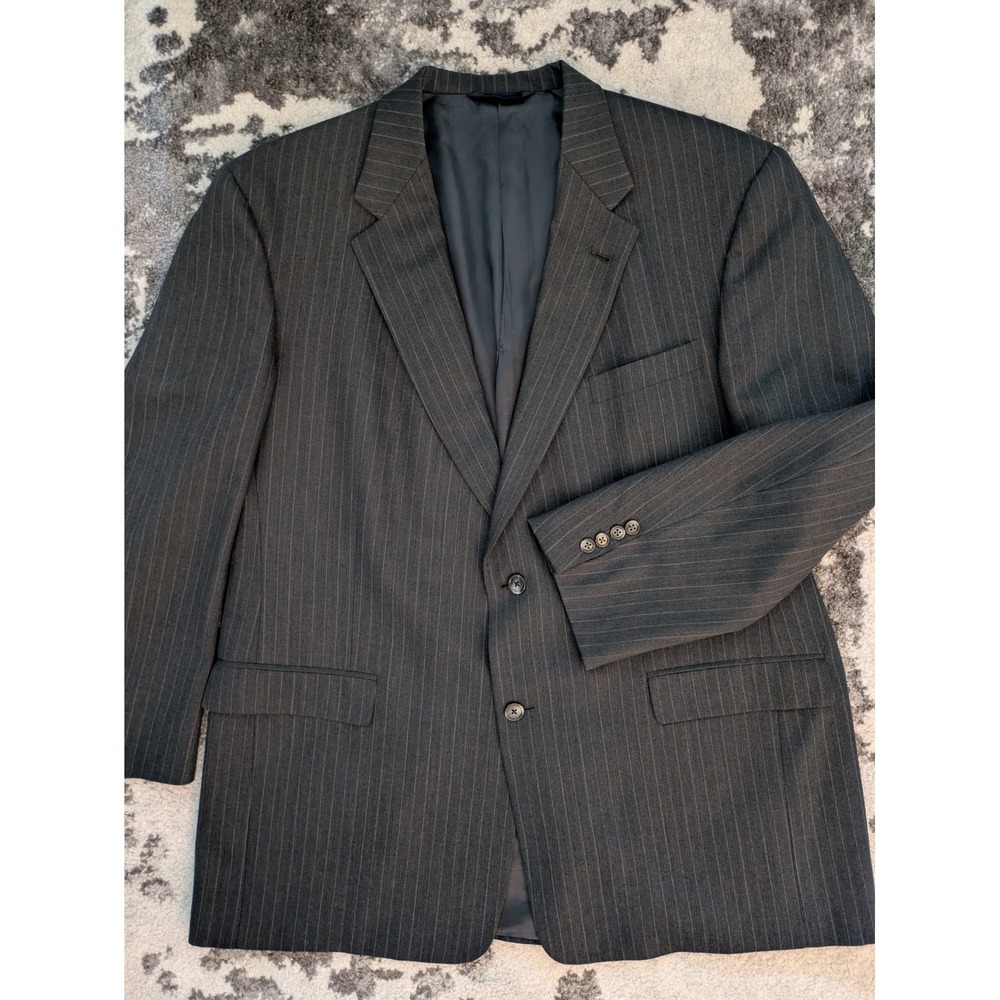 Burberry London Mens Wool Blazer 48L Dark Gray Stripe Two-Button Suit Jacket - Picture 2 of 7